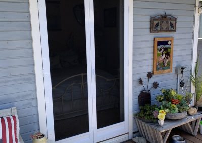 Vista French Swinging Screen Door in White with Pet Mesh, Exterior View