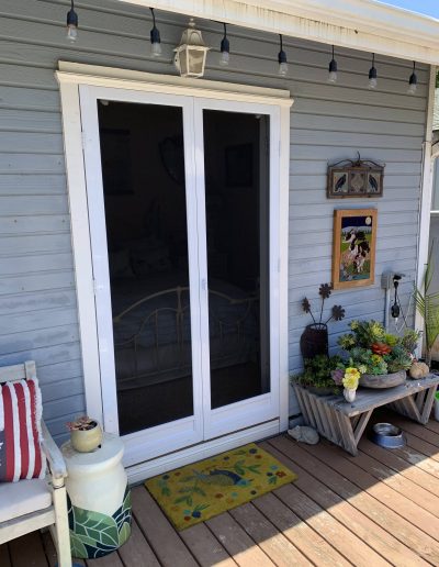 Vista French Swinging Screen Door in White with Pet Mesh, Exterior View