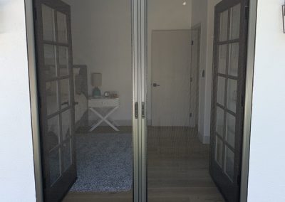 Bronze French Retractable Screen Doors Open